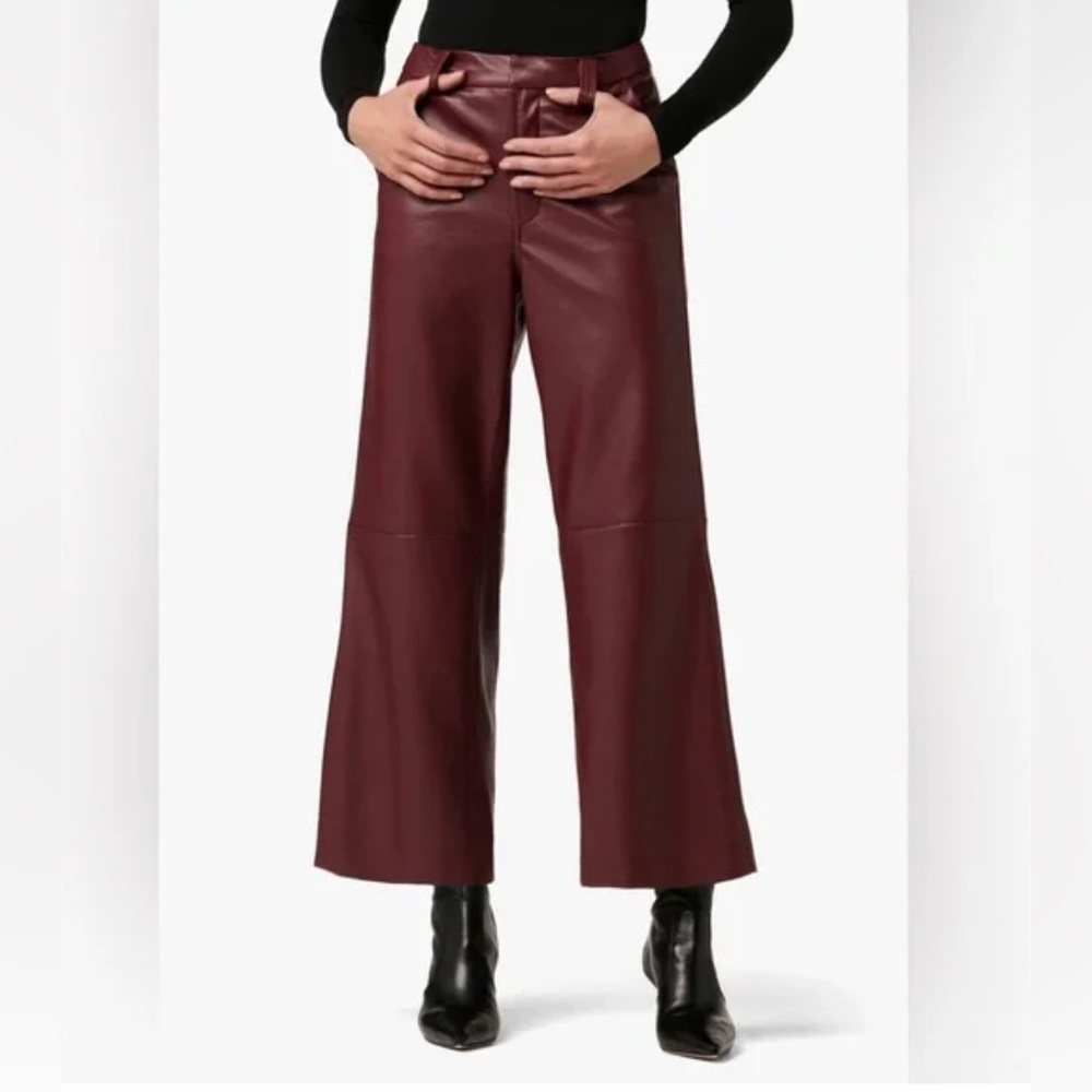 Joe's Jeans Mia Wide Leg High Rise Crop Faux Leather Trousers Burgundy Wm 27 GUC